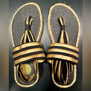 nalho Ganika Metallic Espadrilles, black and gold striped, size 9